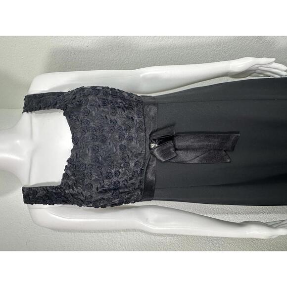 VTG 90s Victory Black Whimsigoth Gown L Textured Rosette Bodice Satin Bow Dress - Picture 2 of 6